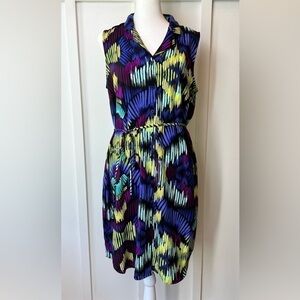 Apt 9 Size 12 Bright Neon Lightweight Sleeveless Button Front Shirt Dress Midi